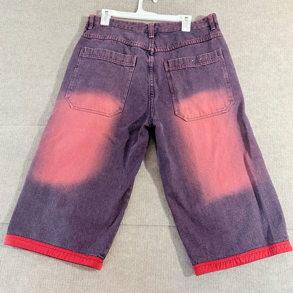 GodBody Denim Red Jean Shorts Men 36x18 Relaxed Wide Leg Baggy Hip Hop Y2K Wide - Picture 2 of 8